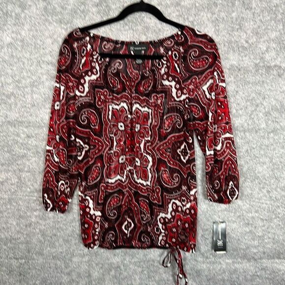 INC International Concepts Women's Red Black Glam Paisley Sheer Top Small NWT - Picture 16 of 16